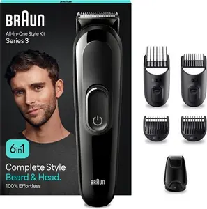 Braun 6-In1 All-In-One Style Kit Series 3, Male Grooming Kit With Beard Trimmer, Hair Clippers & Precision Trimmer, With Lifetime Sharp Blades,