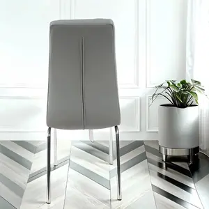 Eterno Faux Leather Luxurious Light Grey Dining Chair With Silver Legs