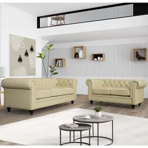 Hertford Faux Leather 3 + 2 Seater Sofa Set In Ivory