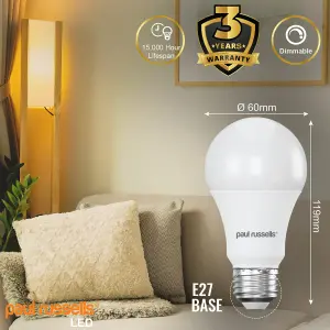 paul russells LED GLS Dimmable Bulb Edison Screw ES E27, 14W 1521 Lumens 100w Equivalent, 2700K Warm White Light, Pack of 6