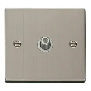 Stainless Steel Satellite Socket 1 Gang - White Trim - SE Home