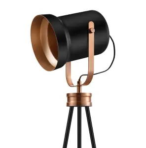 Wendover Tripod Matt Black Copper effect LED Floor lamp