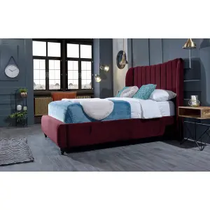 Carli Plush Velvet Maroon Bed Frame