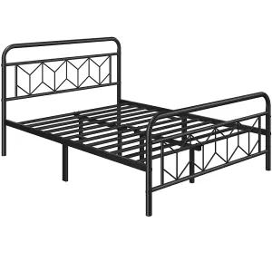 Yaheetech Black 4ft6 Double Metal Bed Frame with Diamond Pattern Headboard and Footboard