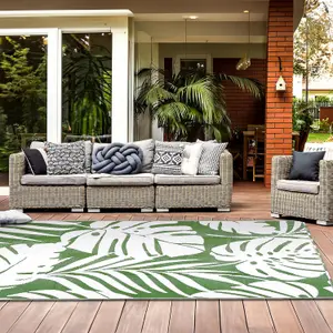 Extra Large Garden Outdoor Rug For Patio, Olive Green Tropical Leaf Waterproof Garden Rug 180 x 270cm