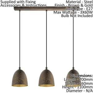 Hanging Ceiling Pendant Light Brown & Gold Pattern 3x 60W E27 Kitchen Island