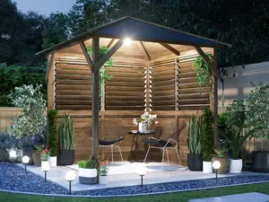 Dunster House Wooden Gazebo Louvre Wall 2m x 2m Garden Shelter Roof Shingles Utopia 200