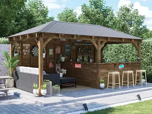 Dunster House Garden Bar 6m x 3m Wooden Outdoor Pub Shed Leviathan Back Wall