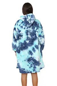 MS9 Women's Oversized Hoodie Wearable Blanket Hoodie Top With Sherpa Lining Green and Blue