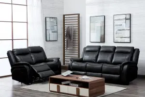 New Hampshire Black 2 Piece Leather Aire Reclining Sofa Suite Recliner 3 Seater and 2 Seater