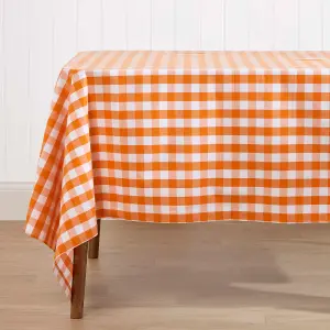 Homescapes Orange Block Check Cotton Gingham Tablecloth 137 x 178 cm