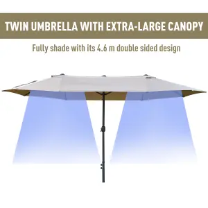 Outsunny 4.6M Garden Patio Umbrella Canopy Parasol Sun Shade w/ Base Khaki