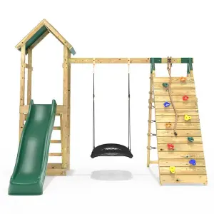 Rebo Challenge Wooden Climbing Frame with Swings, Slide and Up & over Climbing wall - Ferris