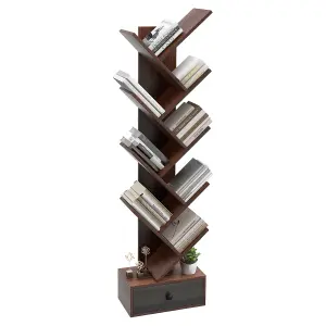 Costway 10 Tiers Tree Shaped Bookshelf Display Bookcase Storage Rack Shelves with Drawer