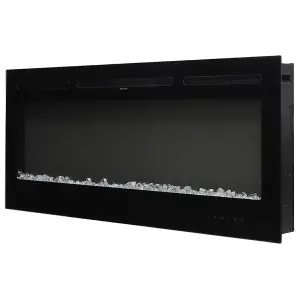 Black Electric Fire Fireplace Wall Mounted or Inset Heater 12 Flame Colors with Remote Control 60 Inch