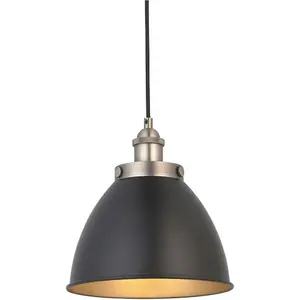 Hanging Ceiling Pendant Light - Small - Aged Pewter Plate & Matt Black Paint - 10W LED E27