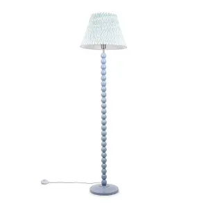 ValueLights Bobbles Powder Blue Bobbin Floor Lamp with Green Arrow Pleated Shade