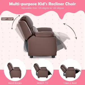 Costway Kids Recliner Chair PU Leather Toddler Sofa Chair w/ Adjustable Backrest & Footrest Coffee