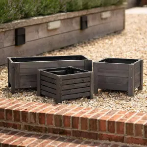 Primrose Wooden Grey Square Cube Patio Timber Planter Garden Flower Pot Planter 38cm