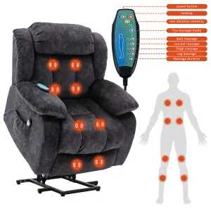 Power Massage Lift Recliner Chair with Heat & Vibration for Elderly, Heavy Duty and Safety Motion Reclining Mechanism, Gray