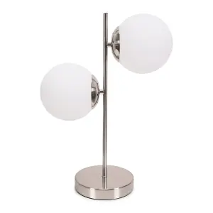 ValueLights Jas Chrome 2 Way Table Lamp with White Frosted Glass Globe Shades