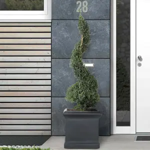 Set of 2 IDEALIST™ 35cm Square Planter, Victorian Flower Box Garden Planters, Black Reinforced Stone Outdoor Plant Pots