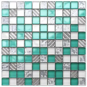 Glass mosaic on mesh for bathroom or kitchen 300mm x 300mm - Cool Mint