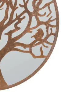 MirrorOutlet Small Bird Tree Design Round Garden Mirror 60 x 60 CM 2ft x 2ft