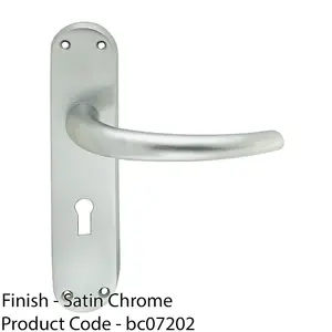 Rounded Sleek Latch & Lock Door Handle - Satin Chrome Lever On Backplate