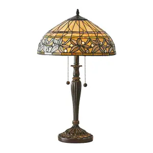 Floral Tiffany Glass Table Lamp - Mottled Glass & Dark Bronze Finish - LED Lamp