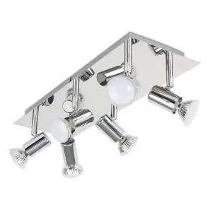 ValueLights Consul Modern Rectangular Silver Chrome 6 Way Adjustable GU10 Ceiling Spotlight