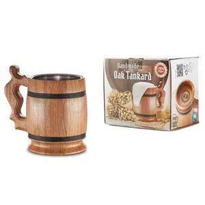 Handmade Large Oak Wooden Tankard Mug - Amazing Craftsmanship and Quality Materials - Metal Lining, Heavy Duty, & Long-Lasting Mug