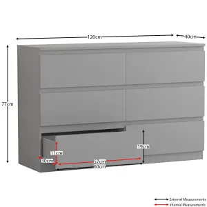 Vida Designs Denver Grey 6 Drawer Chest (H)770mm (W)1200mm (D)400mm