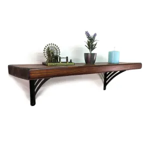 Wooden Rustic Shelf with Bracket WAT Black 220mm 9 inches Dark Oak Length of 220cm