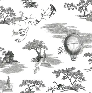 NuWallpaper NUS4549 Whimsy Fairytale Toille Novelty Peel & Stick Wallpaper, Black