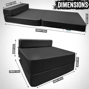 Fold Out Single Z Bed Futon Sofa Chair Mattress - Black