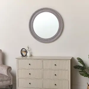 Melody Maison Large Round Rustic Wooden Wall Mirror 80cm x 80cm