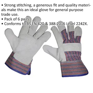 6 PAIRS General Purpose Riggers Gloves - Strong Stitching - Hand Protection