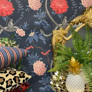 Belgravia Décor Forbidden Fruit Monkey Blue Smooth Wallpaper