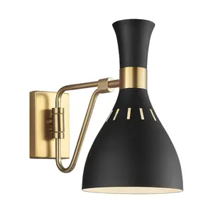 Wall Light Sconce Midnight Black / Burnished Brass LED E27 60W Bulb