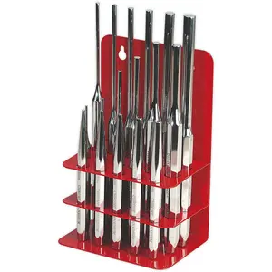 16 Piece Premium Steel Punch Set with Stand - Durable Hardened Chrome Vanadium