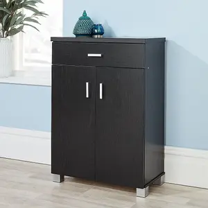 Home Source Venetia 2 Door 1 Drawer Shoe Storage Cabinet Unit Black