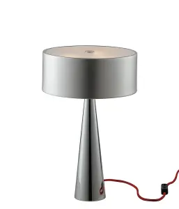 Luminosa HEMINGUAY 3 Light Cylindrical Table Lamp Silver, Aluminum Lampshade And Glass Diffuser 25x40cm