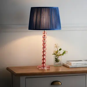 Luminosa Adelie & Wentworth Base & Shade Table Lamp Blush Crystal Glass & Midnight Blue Silk