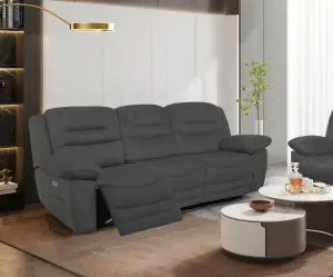 NAPOLI 3 Seater and 2 Seater Electric Recliner Sofas Suite in Grey Faux Suede