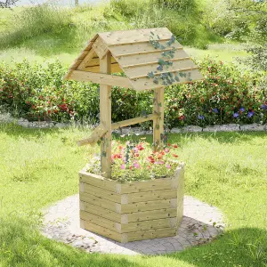 OutdoorGardens Wooden Wishing Well Decorative Planter