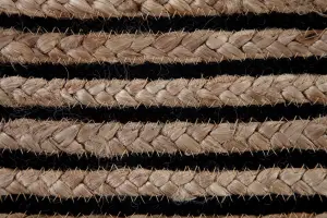 CHAKKAR DARK Stripe Oval Jute Beige Black Rug / 75 cm x 120 cm