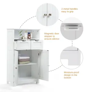 Costway Bathroom Floor Cabinet Wooden Kitchen Storage Cupboard w/ Adjustable Shelf & Doors