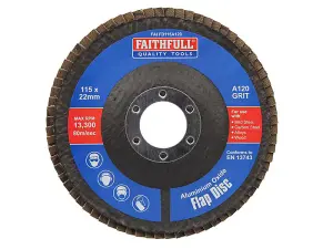 Faithfull  Aluminium Oxide Flap Disc 115 x 22mm 120 Grit FAIFD115A120