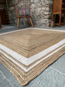 KHIDAKEE Square Border Natural Rug Hand Woven Jute / 150 cm x 150 cm